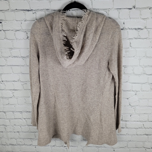 WHITE + WARREN | 100% cashmere knit fringe hooded open cardigan - Picture 2 of 7